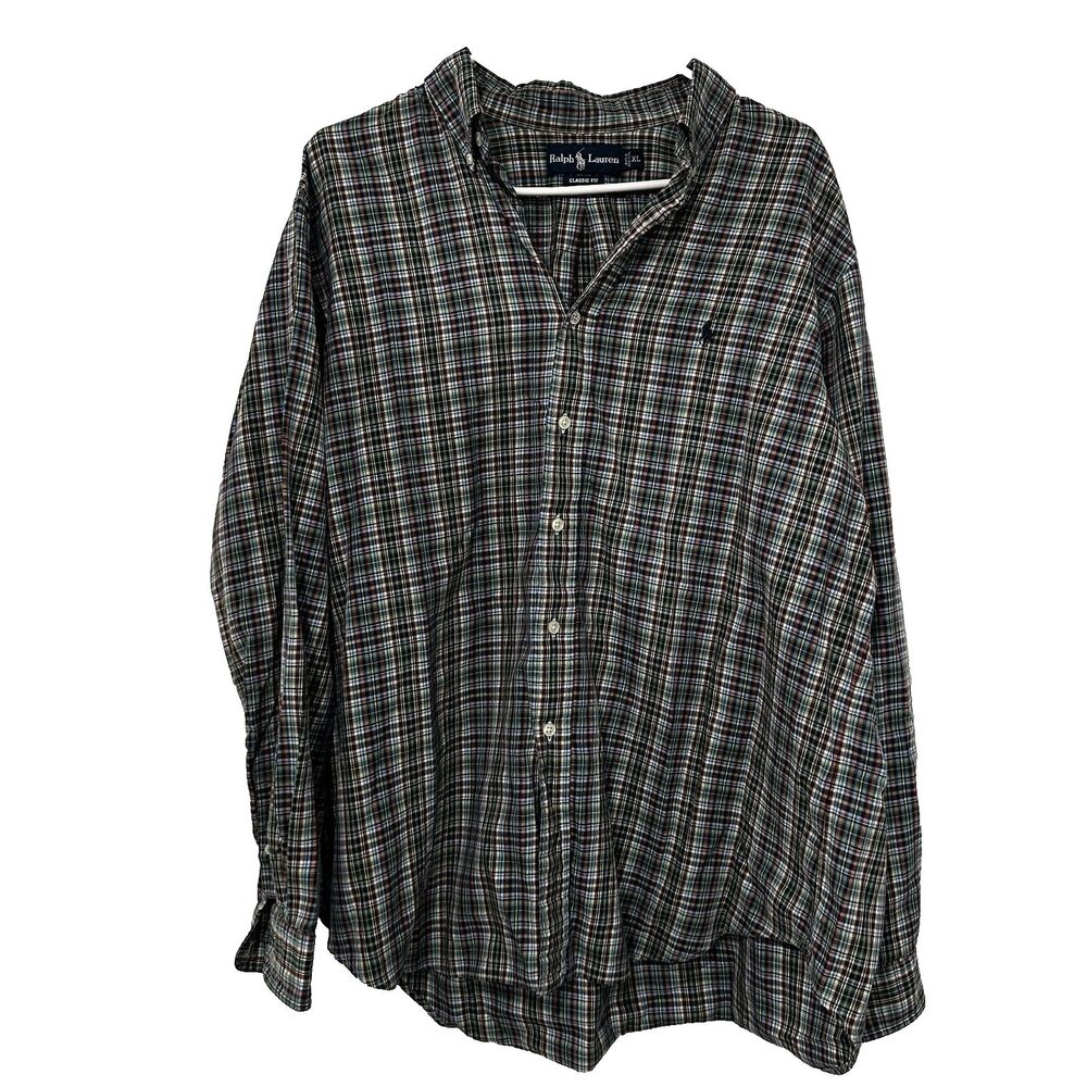 Ralph Lauren Men's Classic Fit Multicolor Plaid Button Down Shirt XL Vintage